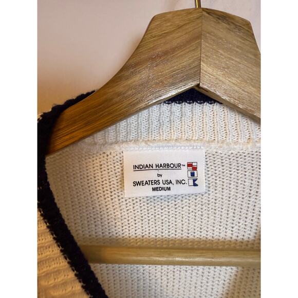 Vintage Indian Harbour Knit Sweater Short Sleeve White Nautical Women’s Size M - Picture 6 of 6